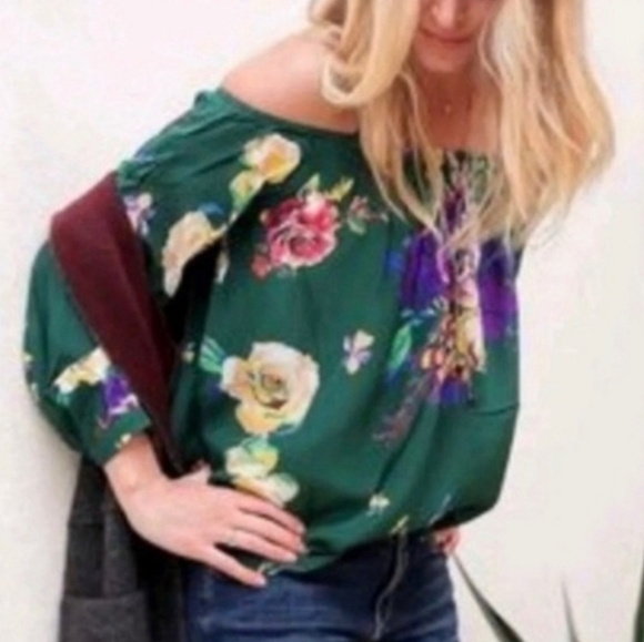 NWOT Maeve by Anthropologie Green Floral Silk Blouse M - Picture 3 of 6